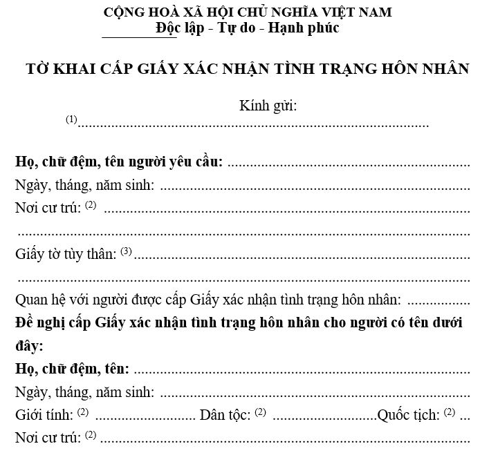 Tờ khai cấp Giấy xác nhận tình trạng hôn nhâ
