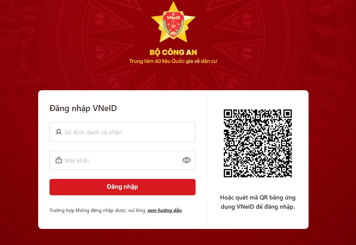 đăng nhập vào cổng dịch vụ công quốc gia