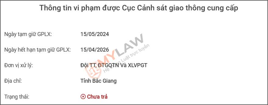 lỗi tra cứu không nộp được hồ sơ khi bằng lái bị tạm giữ