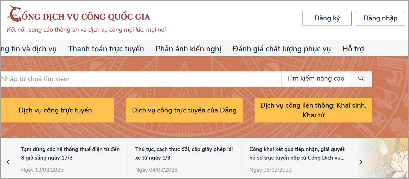 bước 1, đăng nhập dịch vụ công quốc gia